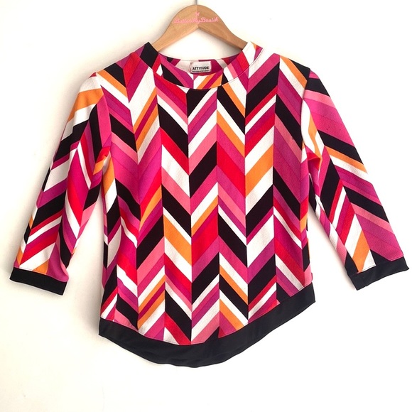 Attitude zigzag multicolored print top, Size XS/S - Picture 1 of 7